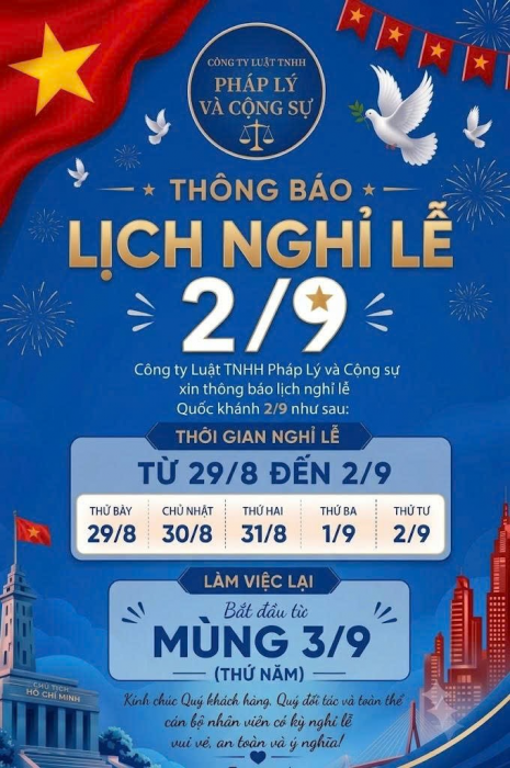 LỊCH NGHỈ LỄ QUỐC KHÁNH 2/9